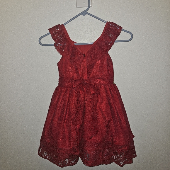 Laura Ashley Girls Red Lace Fit & Flare Dress Size 6 Floral Bow Accents - Picture 3 of 12